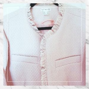 Pink Open Front Tweed Fringe Jacket (NWOT) Size 24